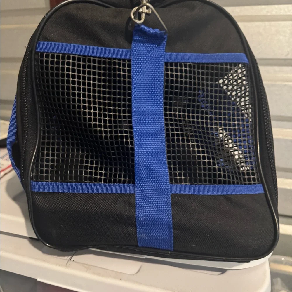 Blue and Black Mesh Pet Carrier
